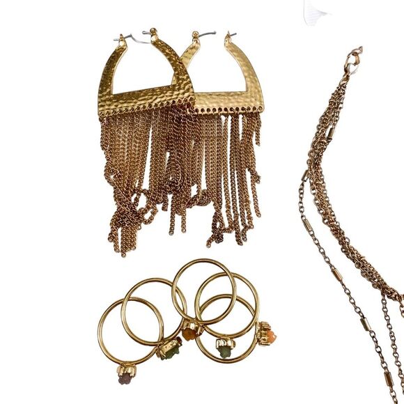 Gold Variety Necklace Dangle Chain Earrings Gold Multicolor Stone Bundle - Picture 2 of 5